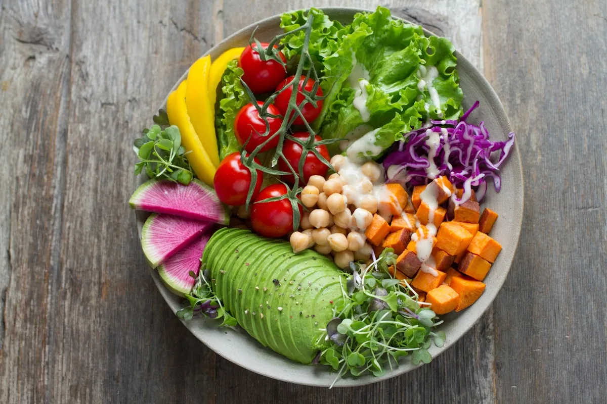 Nutrition ingredients and foods arranged in a flat lay